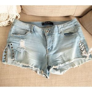 Vintage Corset Blue Jean Bootie Lace Up Corset Butt Lift Shorts M 7